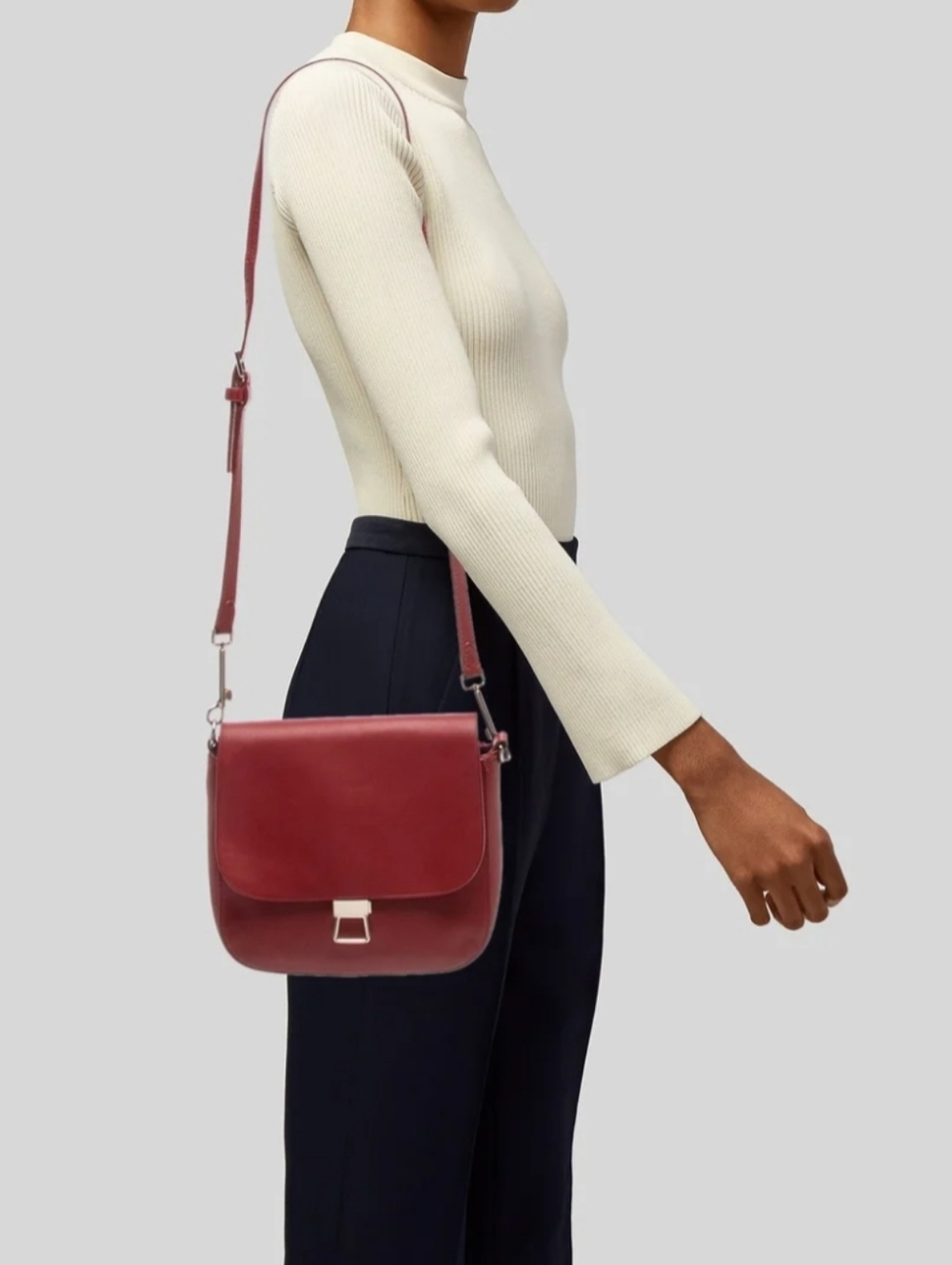 Theory Authentic Red Leather Crossbody Bag - Picture 4 of 6